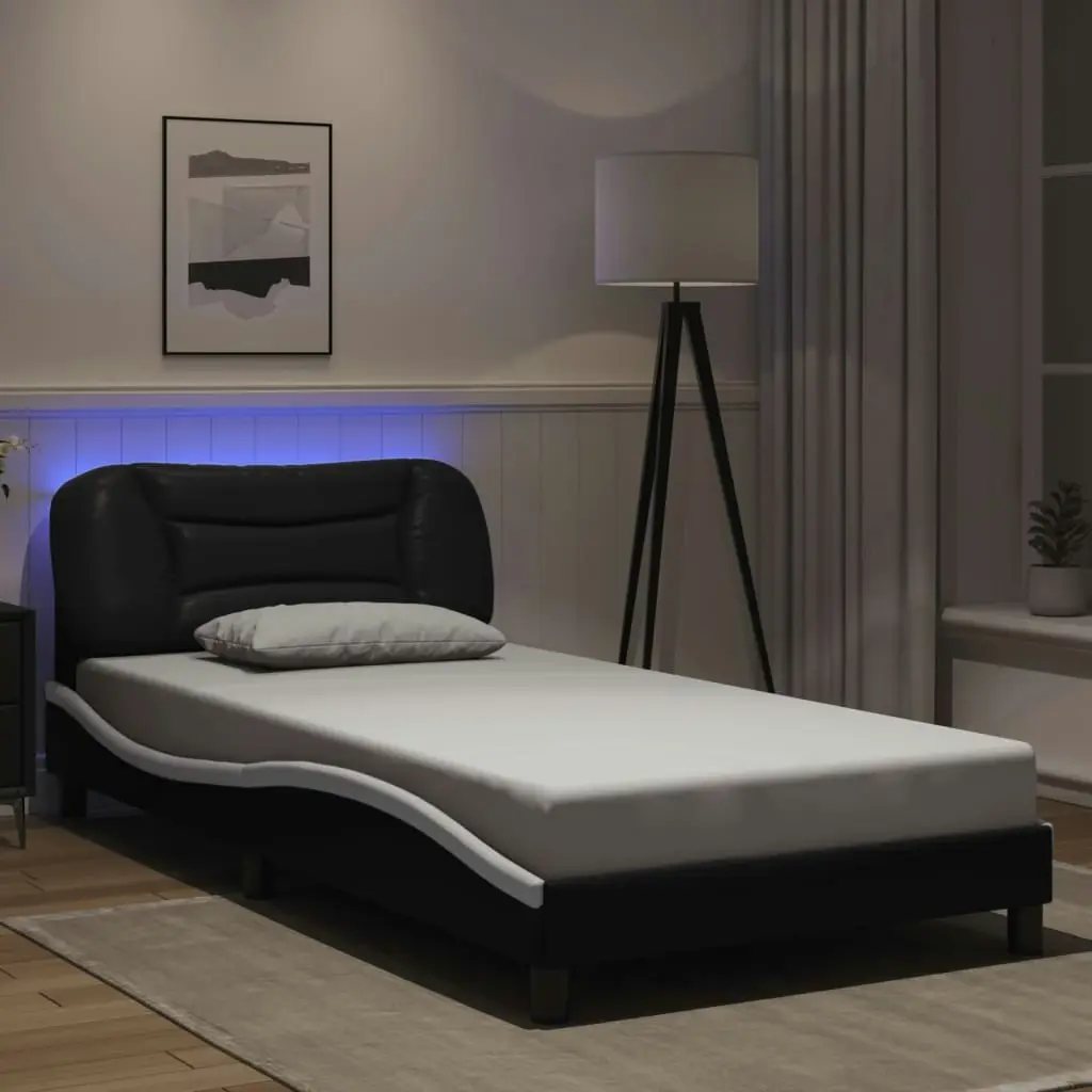 Bed Frame with LED Light Black and White 107x203 cm Faux Leather 3214183