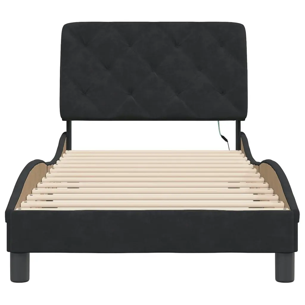 Bed Frame with LED without Mattress Black 90x190 cm Velvet 3214173