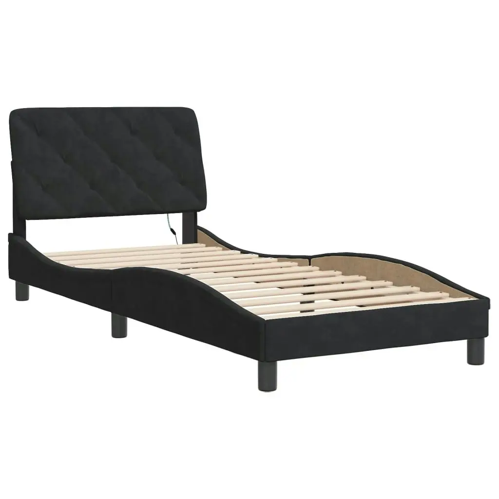 Bed Frame with LED without Mattress Black 90x190 cm Velvet 3214173