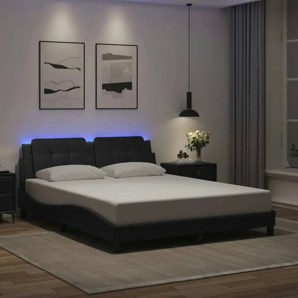 Bed Frame with LED without Mattress Black 152x203 cm Queen 3214147