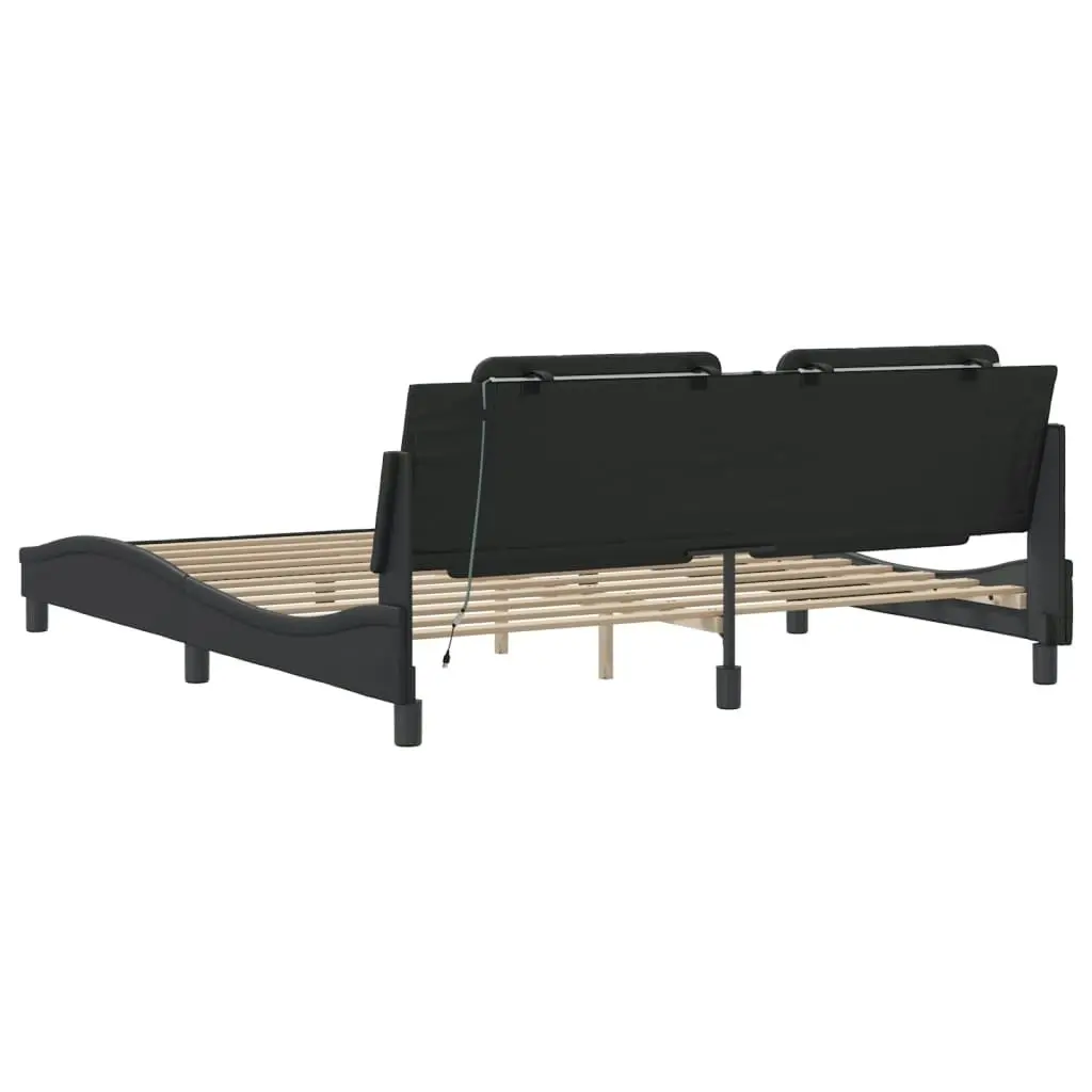 Bed Frame with LED Light Black 183x203 cm King Size Faux Leather 3214208