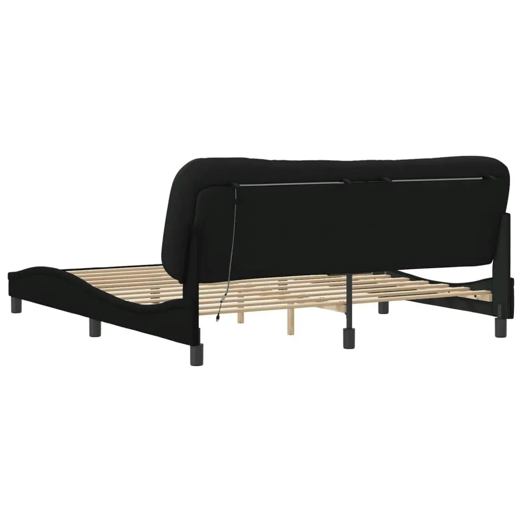 Bed Frame with LED Light Black 183x203 cm King Size Fabric 3214165