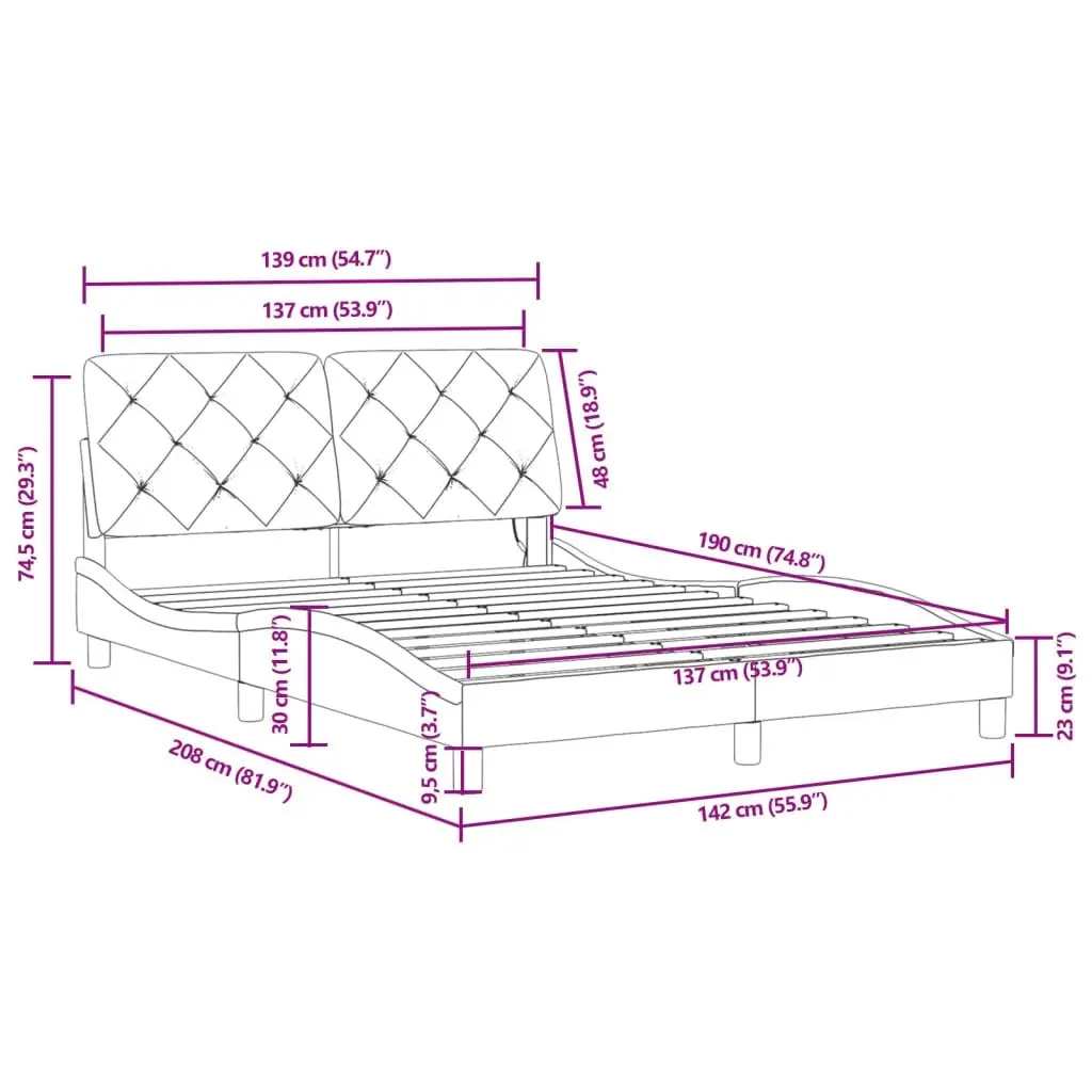 Bed Frame with LED without Mattress Black 137x187 cm Double Velvet 3214176