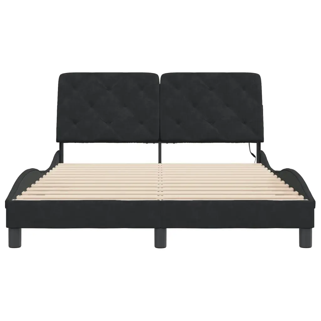 Bed Frame with LED without Mattress Black 137x187 cm Double Velvet 3214176