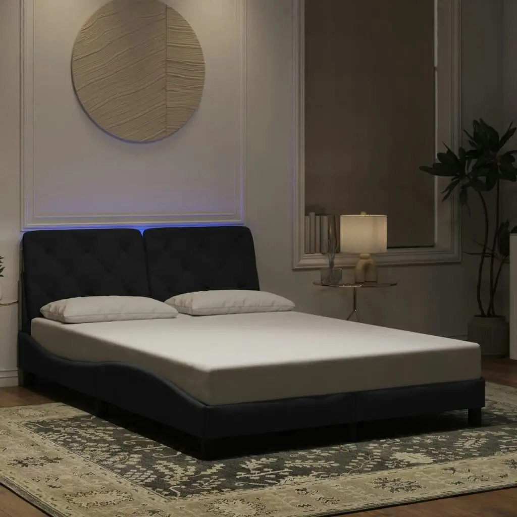 Bed Frame with LED without Mattress Black 137x187 cm Double Velvet 3214176