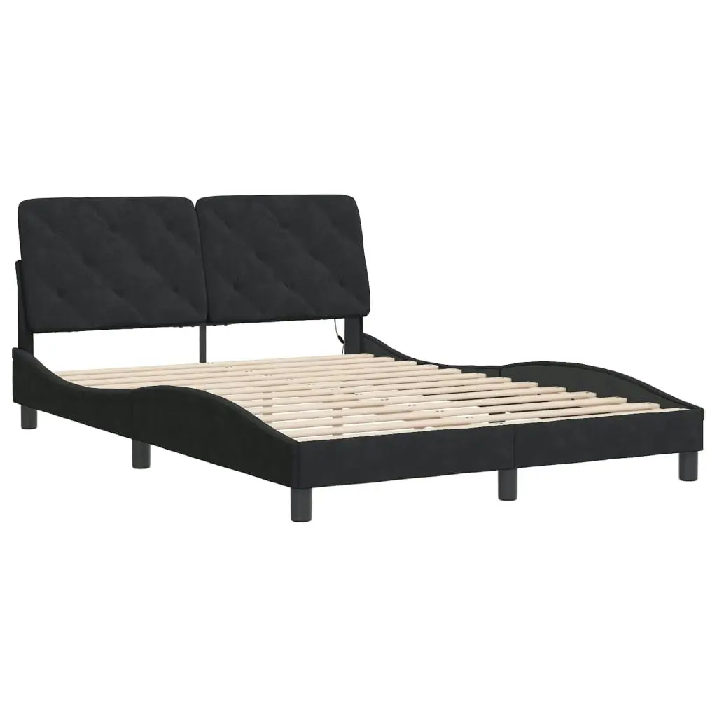 Bed Frame with LED without Mattress Black 137x187 cm Double Velvet 3214176