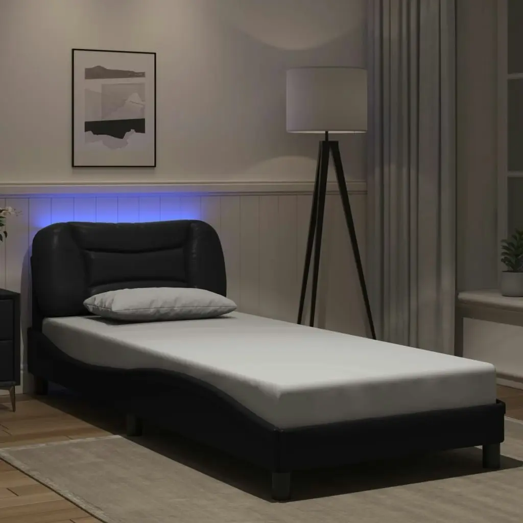 Bed Frame with LED Light Black 90x190 cm Faux Leather 3214180