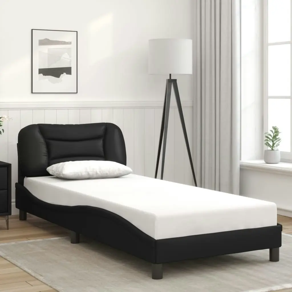 Bed Frame with LED Light Black 90x190 cm Faux Leather 3214180