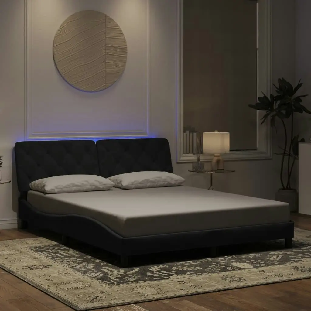 Bed Frame with LED without Mattress Black 152x203 cm Queen Velvet 3214178