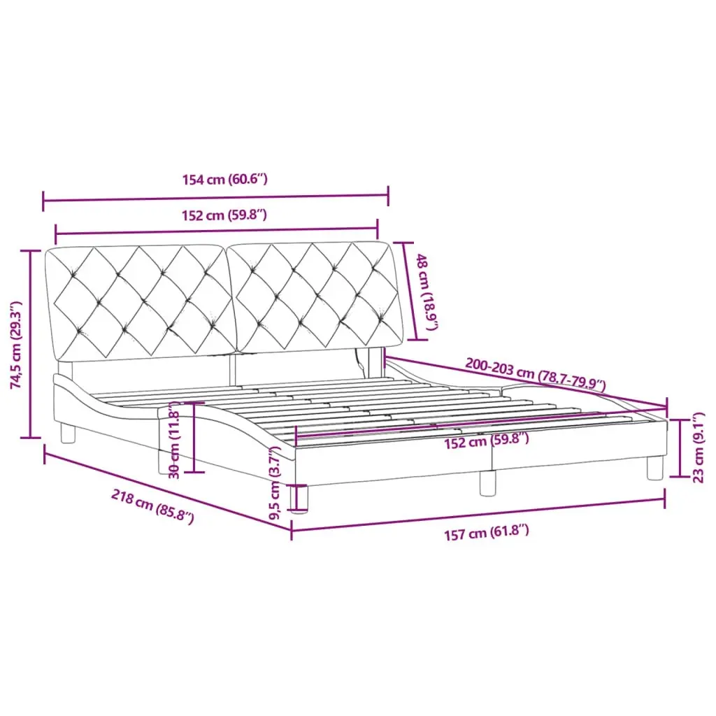 Bed Frame with LED without Mattress Black 152x203 cm Queen Velvet 3214178