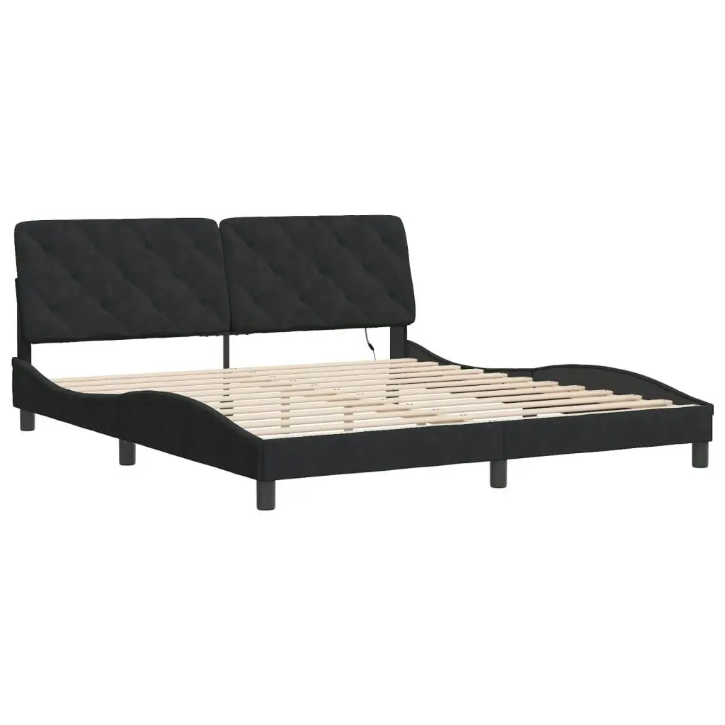 Bed Frame with LED without Mattress Black 183x203 cm King Velvet 3214179