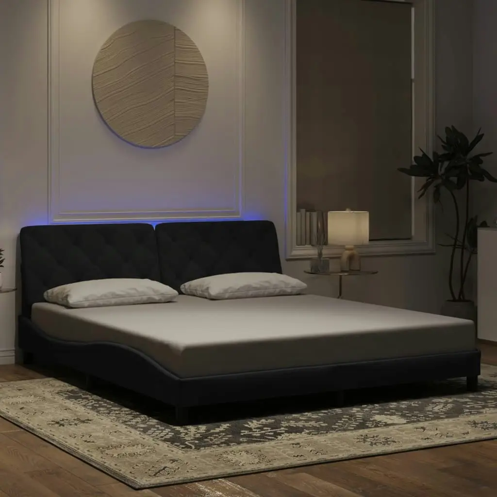 Bed Frame with LED without Mattress Black 183x203 cm King Velvet 3214179