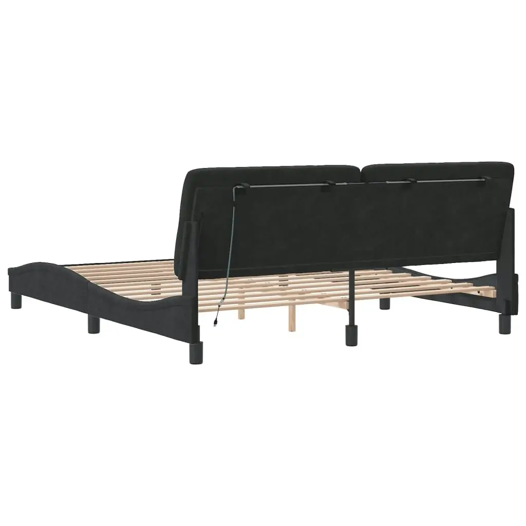 Bed Frame with LED without Mattress Black 183x203 cm King Velvet 3214179