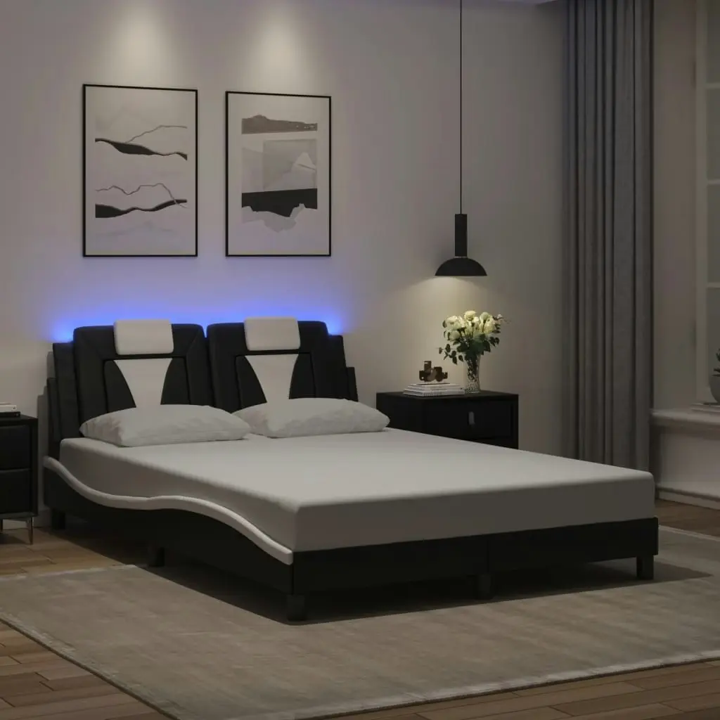 Bed Frame with LED without Mattress Black and White 137x187 cm Double 3214195