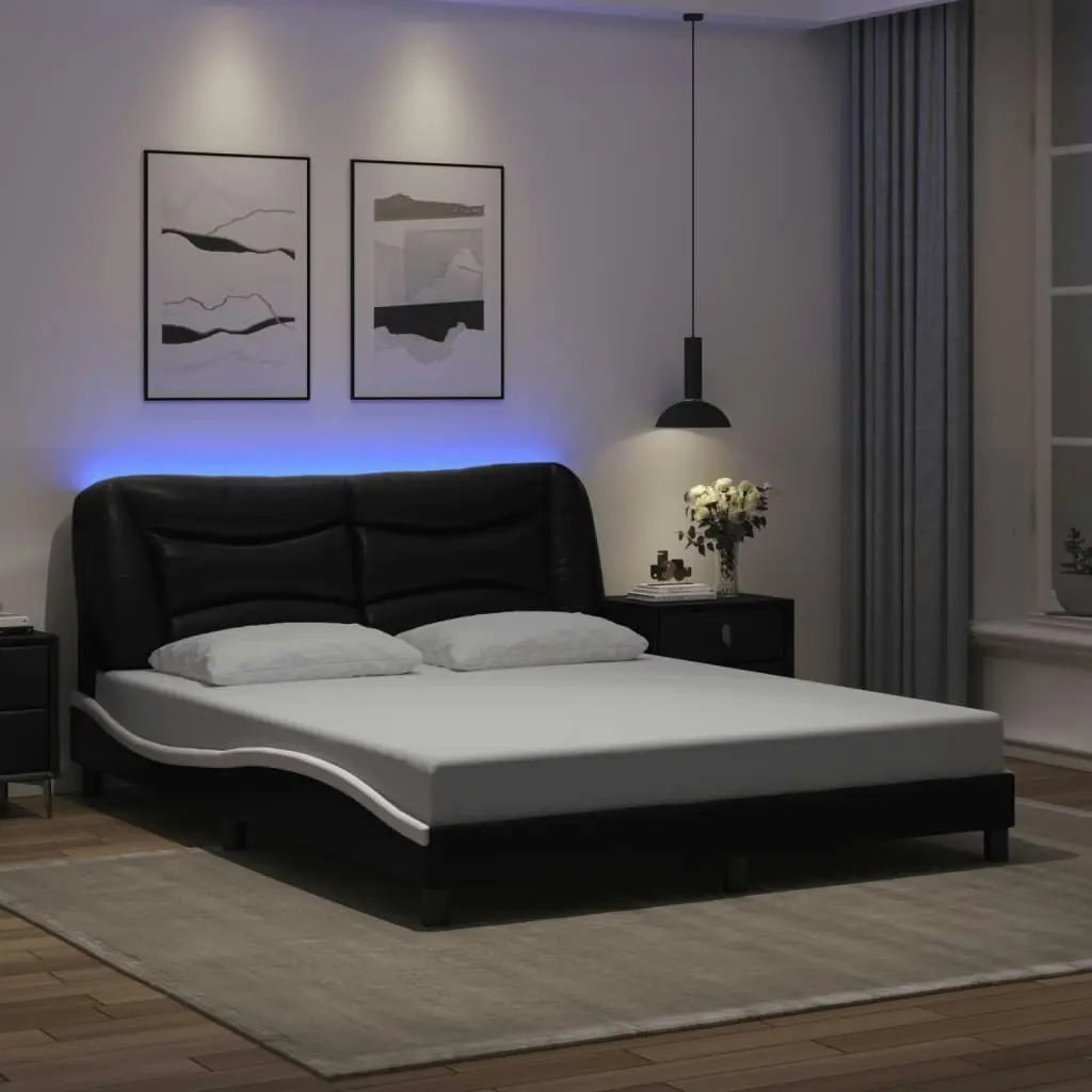 Bed Frame with LED without Mattress Black and White 152x203 cm Queen 3214187