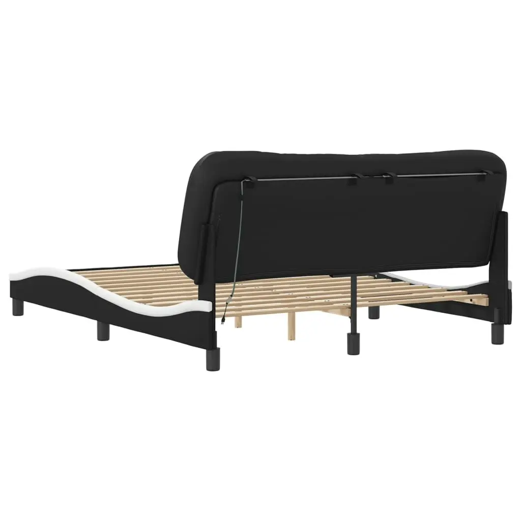 Bed Frame with LED without Mattress Black and White 152x203 cm Queen 3214187