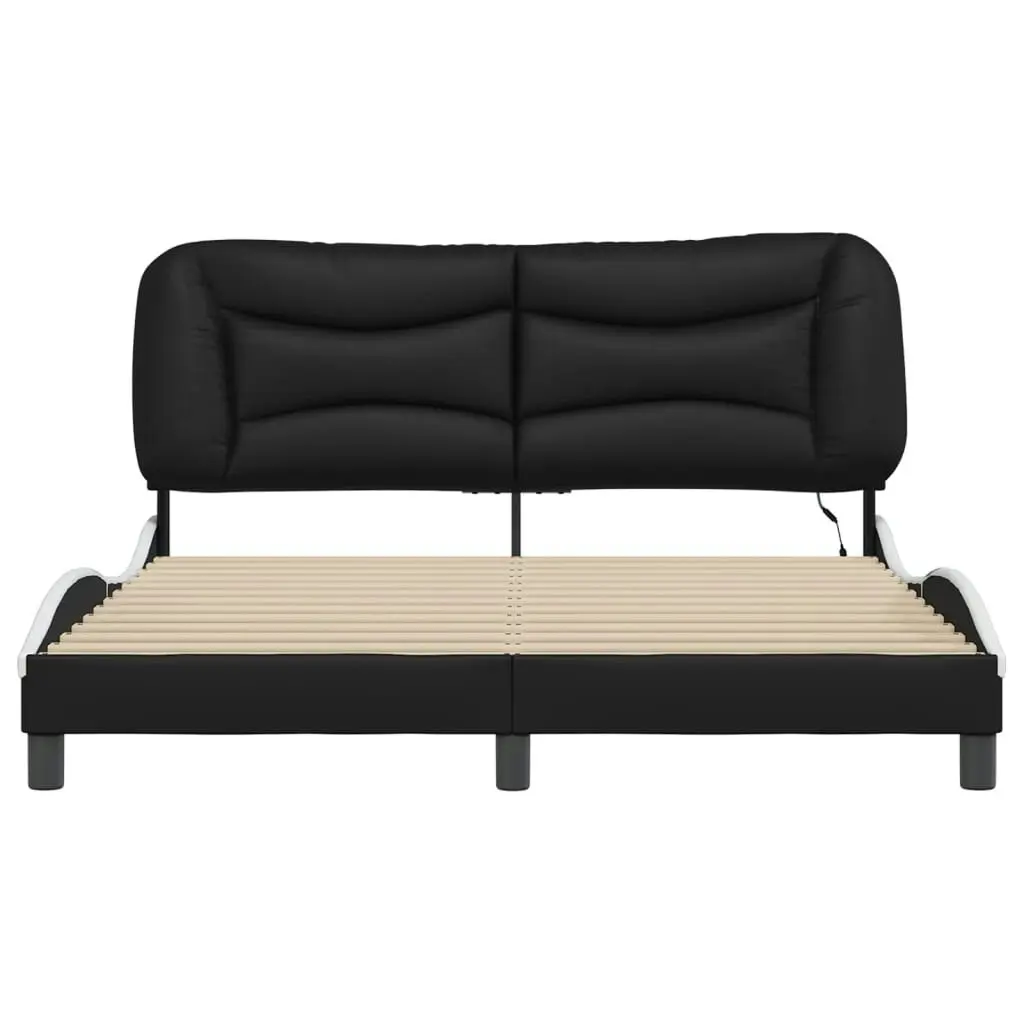 Bed Frame with LED without Mattress Black and White 152x203 cm Queen 3214187