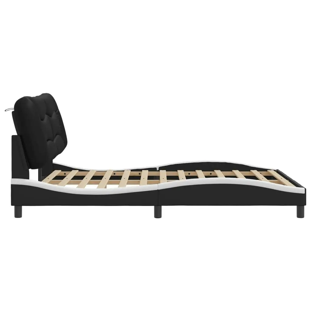 Bed Frame with LED without Mattress Black and White 152x203 cm Queen 3214187