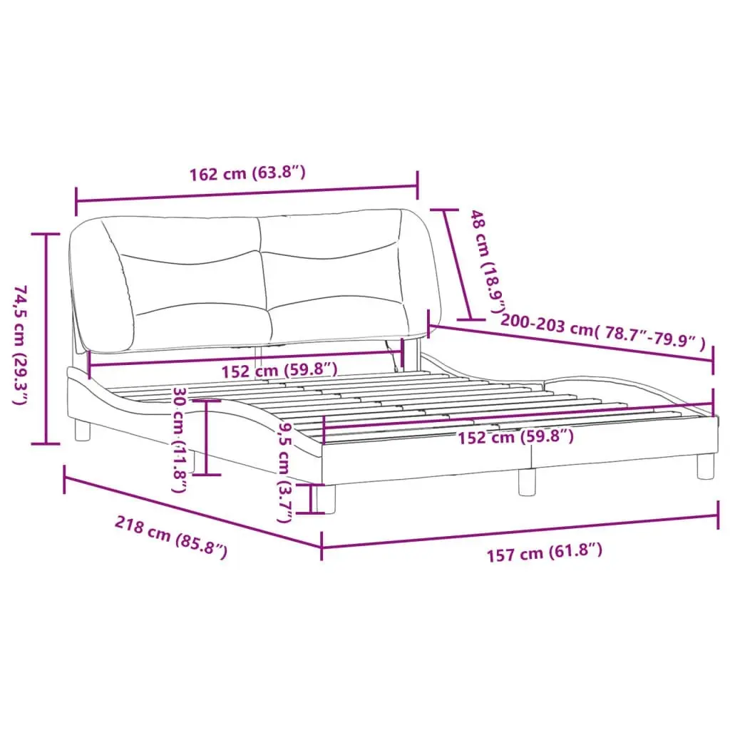 Bed Frame with LED without Mattress Black and White 152x203 cm Queen 3214187