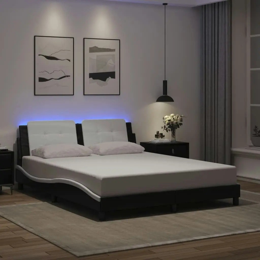 Bed Frame with LED without Mattress Black and White 152x203 cm Queen 3214207