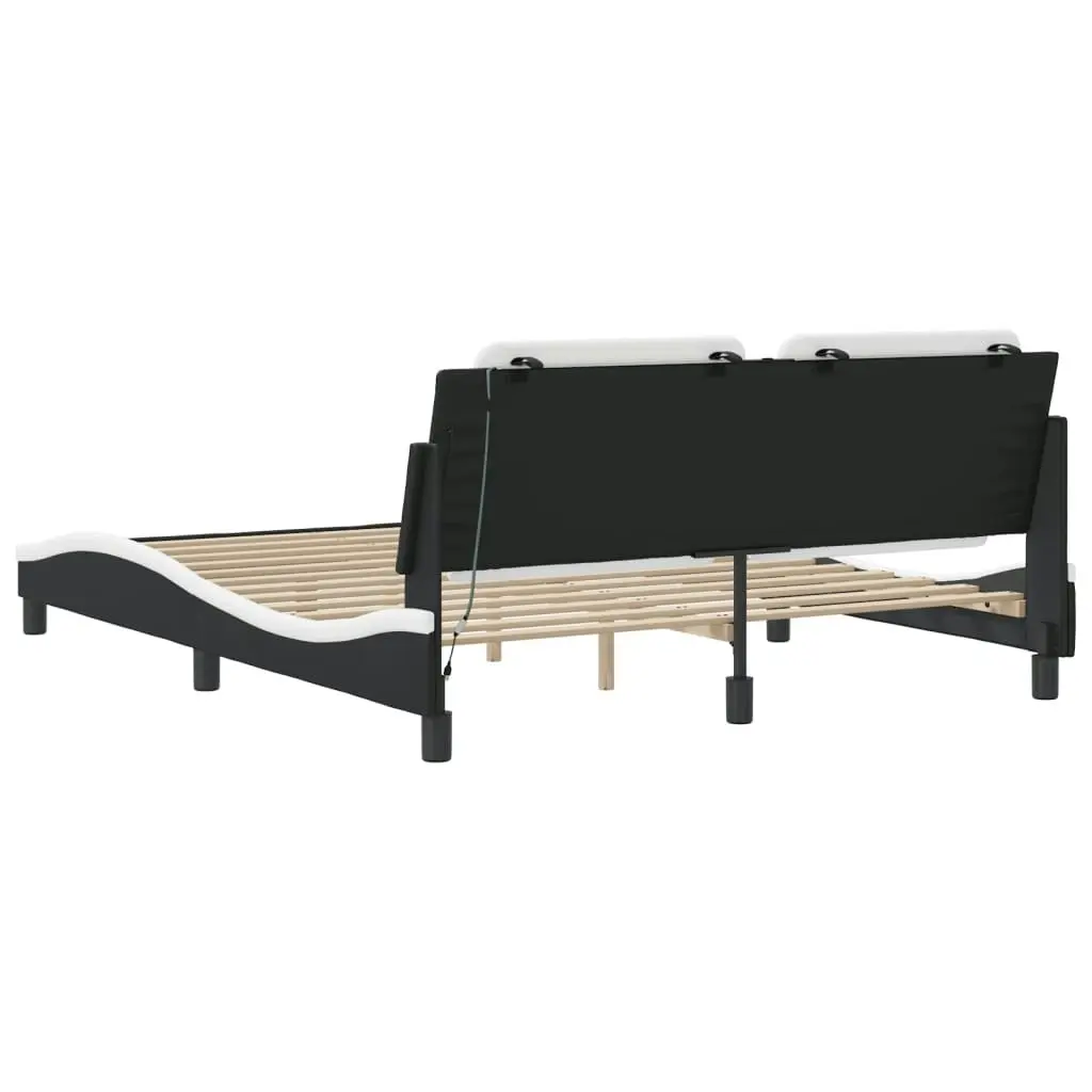 Bed Frame with LED without Mattress Black and White 152x203 cm Queen 3214207