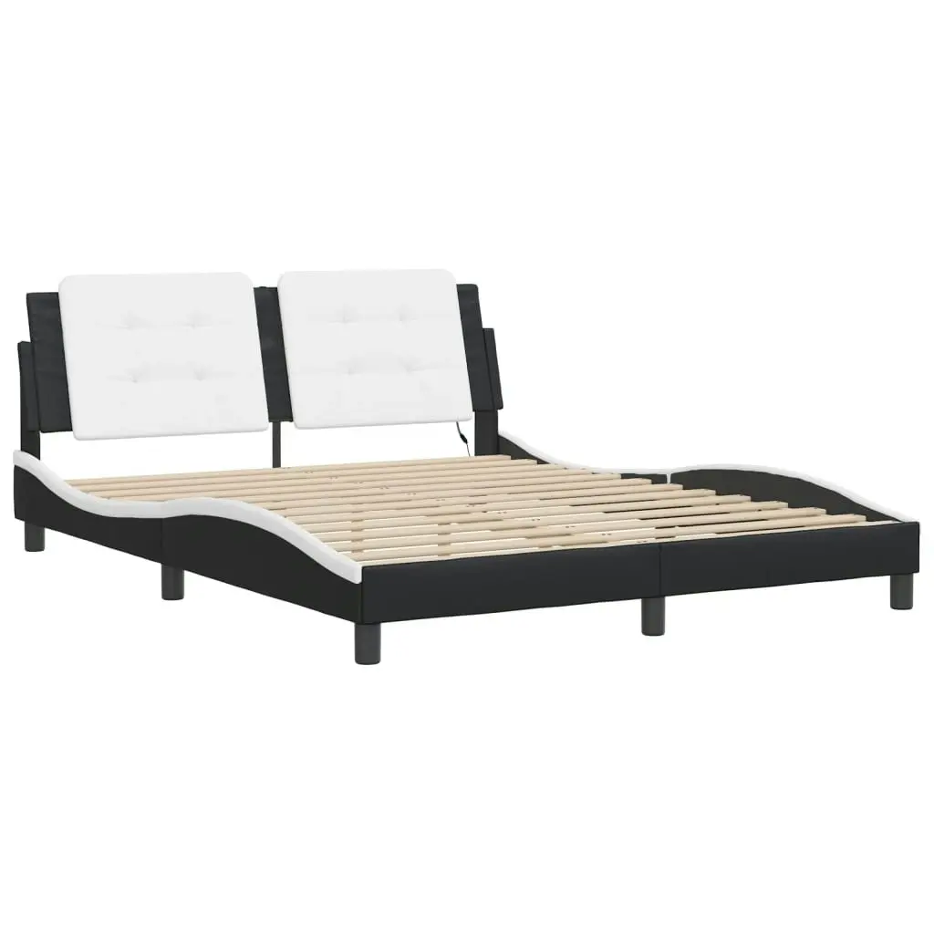 Bed Frame with LED without Mattress Black and White 152x203 cm Queen 3214207