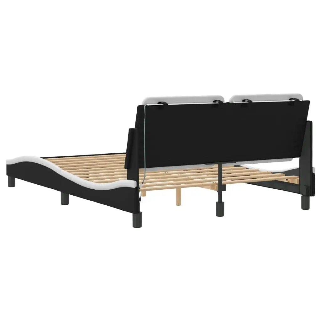 Bed Frame with LED without Mattress Black and White 137x187 cm Double 3214205