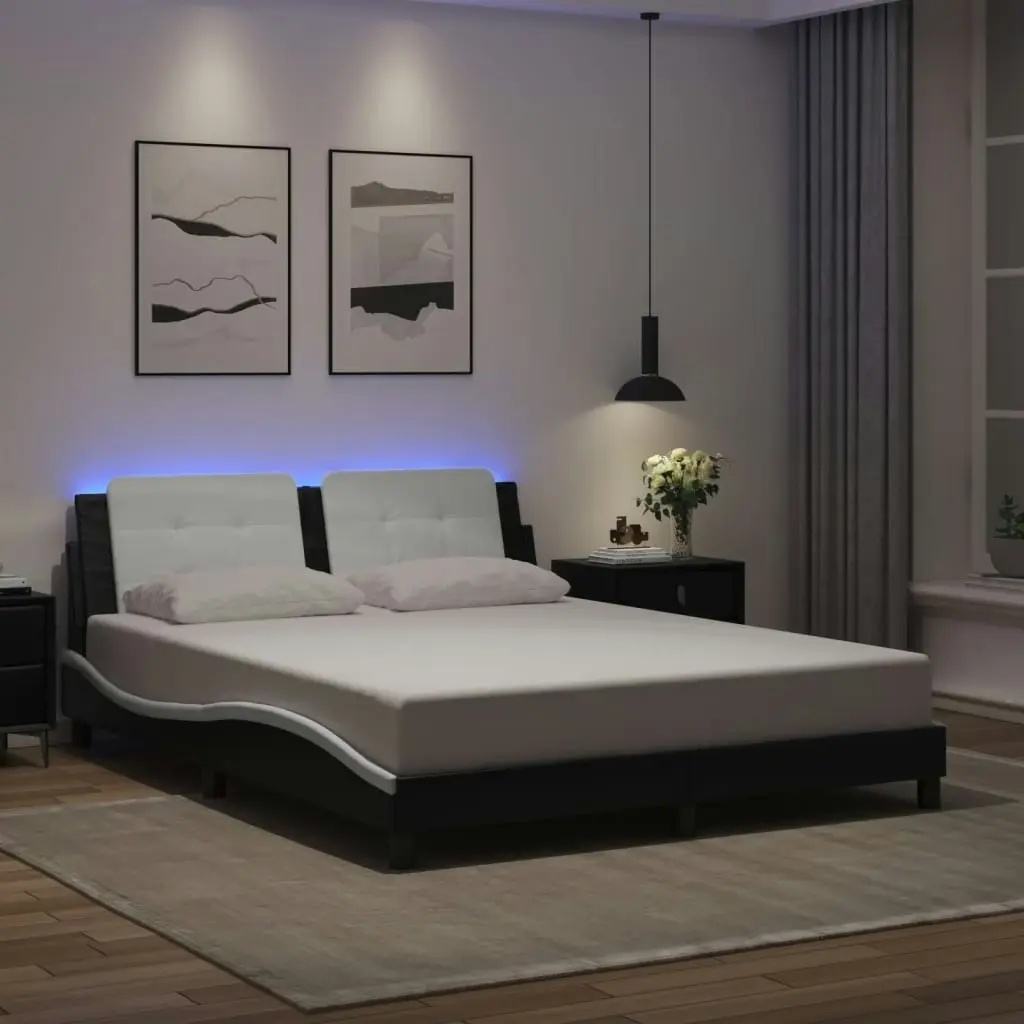 Bed Frame with LED without Mattress Black and White 152x203 cm Queen 3214149