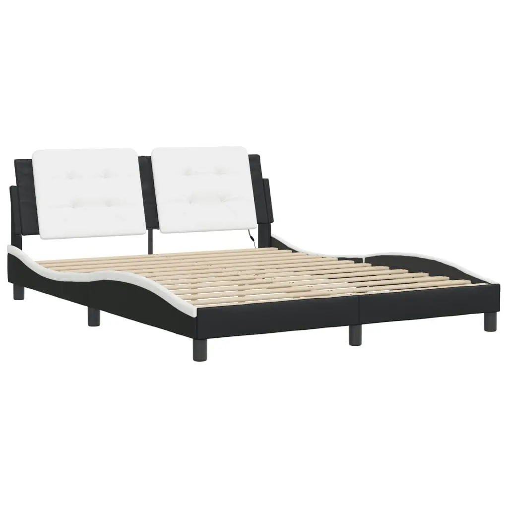 Bed Frame with LED without Mattress Black and White 152x203 cm Queen 3214149