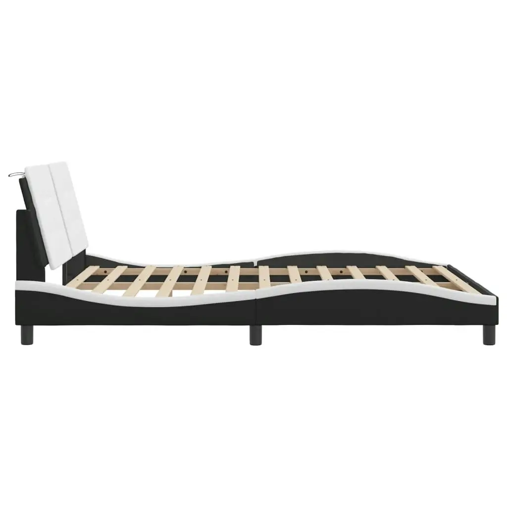 Bed Frame with LED without Mattress Black and White 152x203 cm Queen 3214149