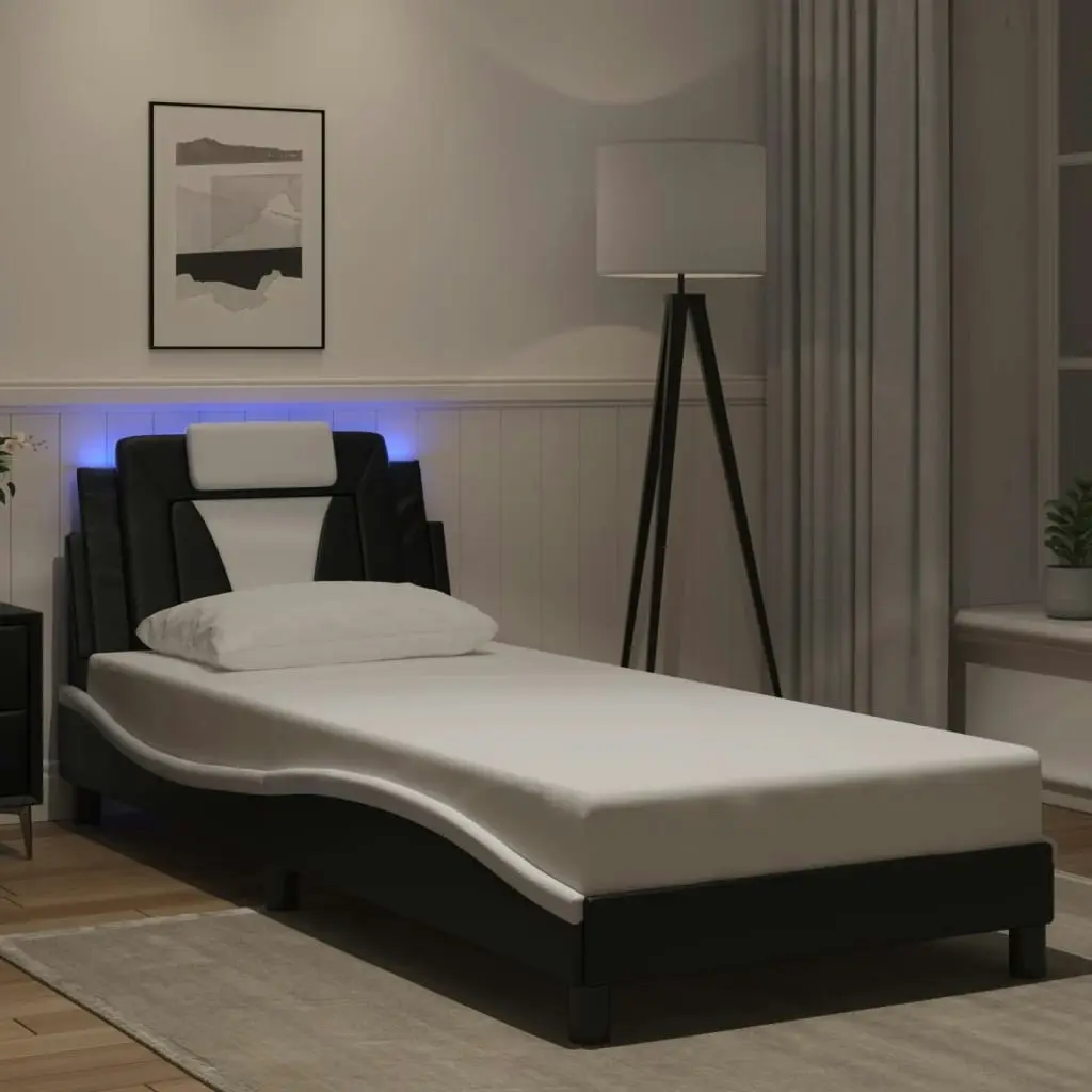 Bed Frame with LED Light Black and White 90x190 cm Faux Leather 3214191