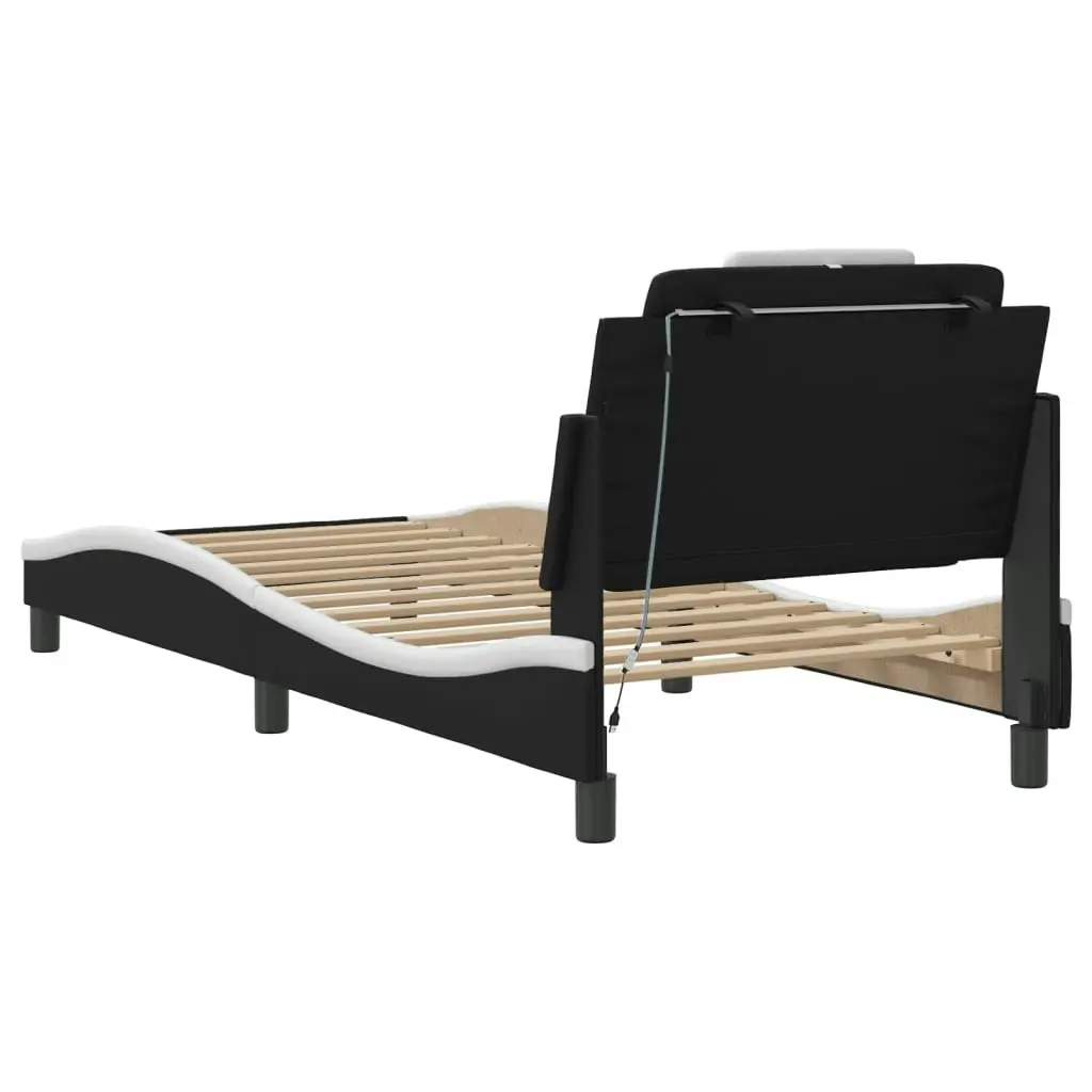 Bed Frame with LED Light Black and White 90x190 cm Faux Leather 3214191