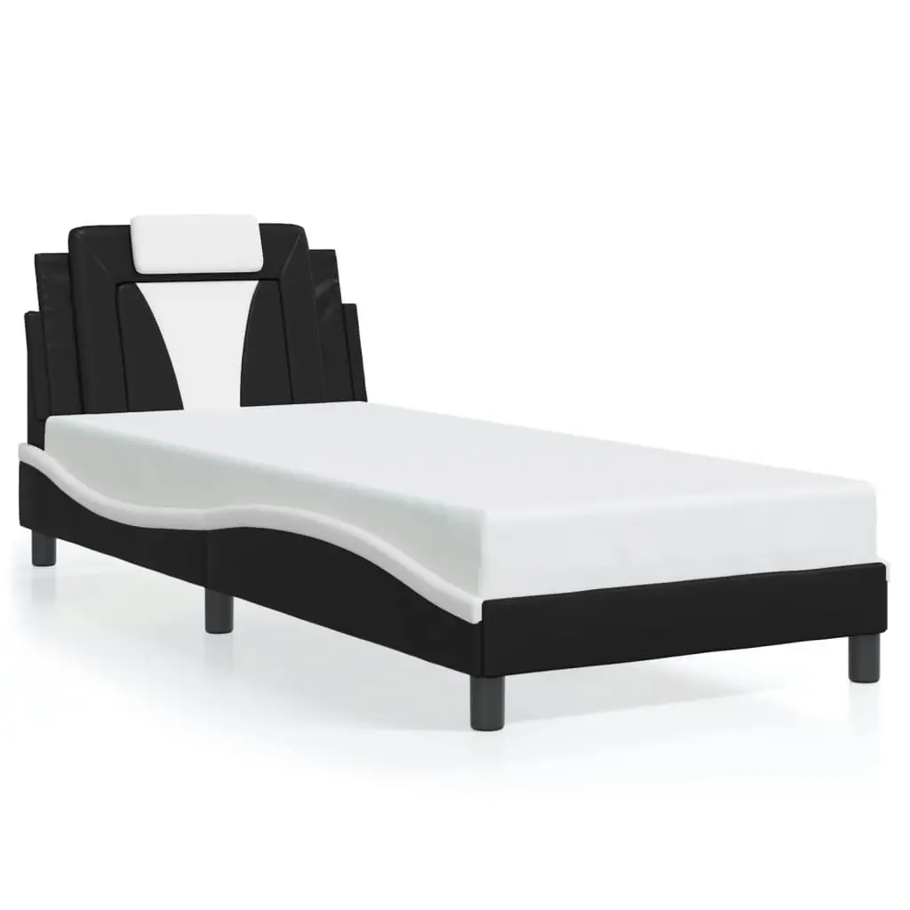 Bed Frame with LED Light Black and White 90x190 cm Faux Leather 3214191