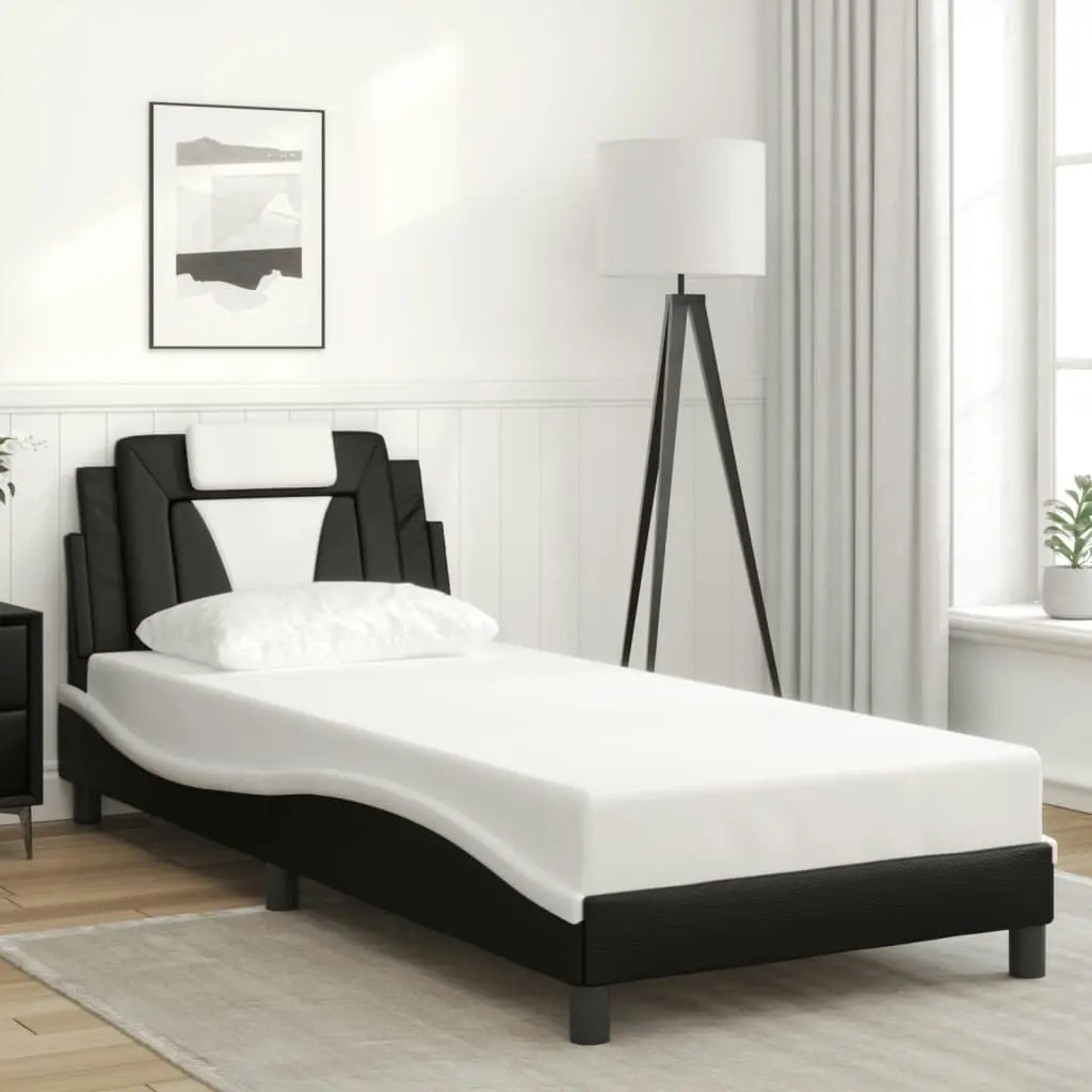 Bed Frame with LED Light Black and White 90x190 cm Faux Leather 3214191