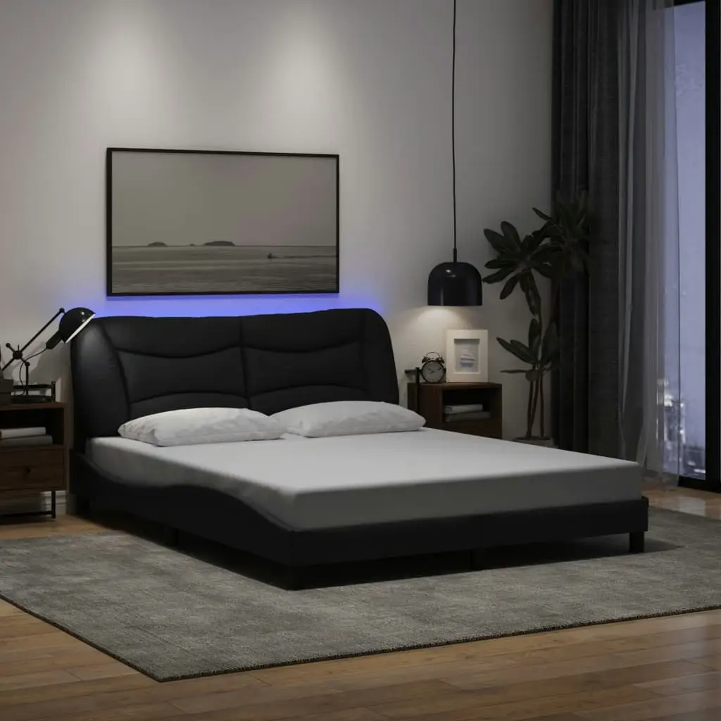 Bed Frame with LED without Mattress Black 152x203 cm Queen Fabric 3213740