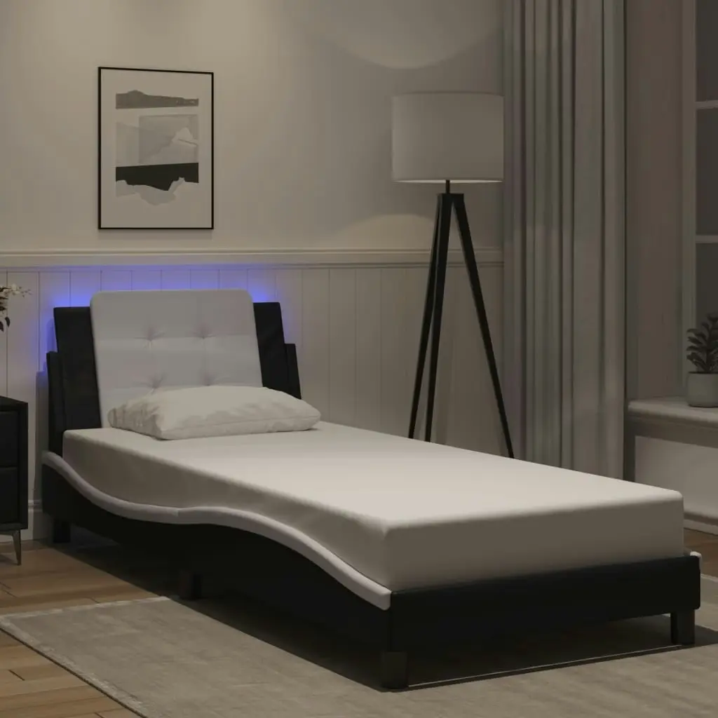 Bed Frame with LED Light Black and White 90x190 cm Faux Leather 3214201