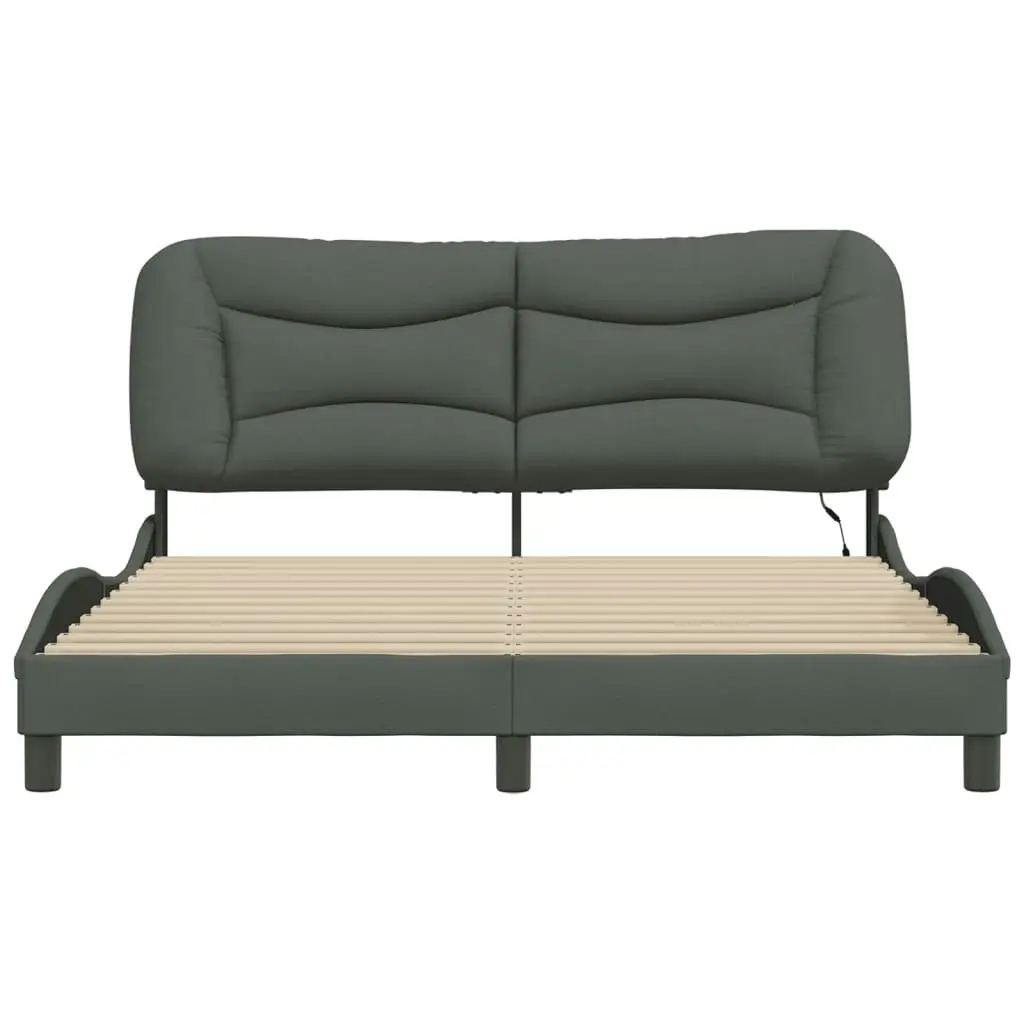 Bed Frame with LED Light Dark Grey 152x203 cm Fabric 3214162