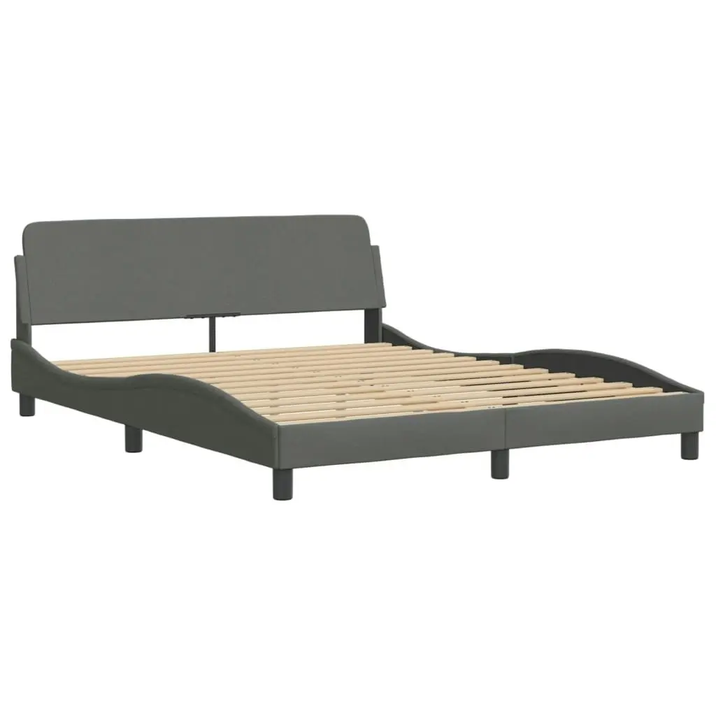 Bed Frame with LED Light Dark Grey 152x203 cm Fabric 3214162