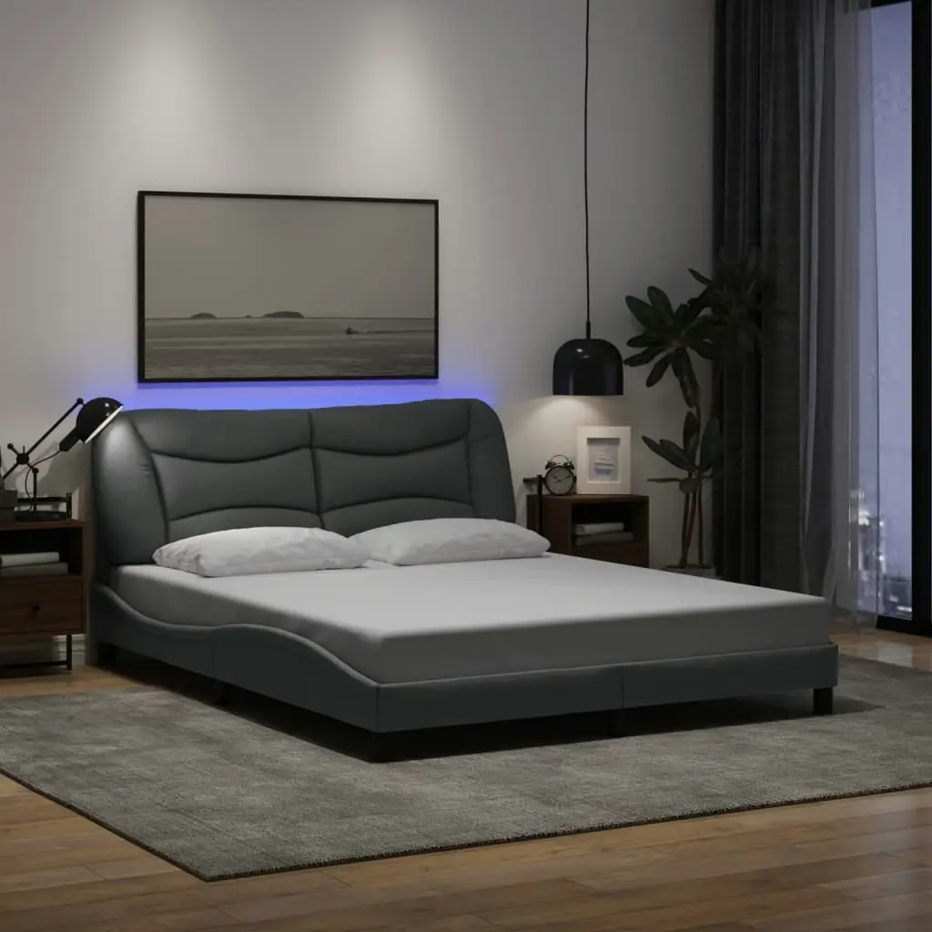 Bed Frame with LED Light Dark Grey 152x203 cm Fabric 3214162