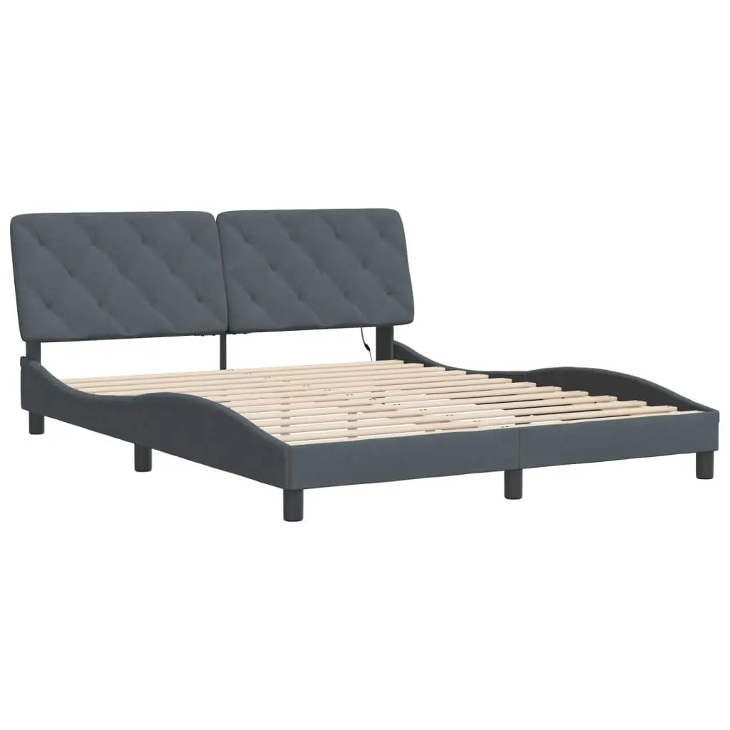 Bed Frame with LED Light Dark Grey 152x203 cm Velvet 3214177