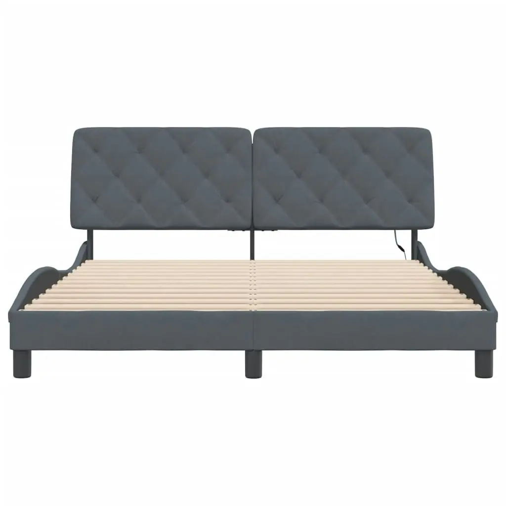 Bed Frame with LED Light Dark Grey 152x203 cm Velvet 3214177