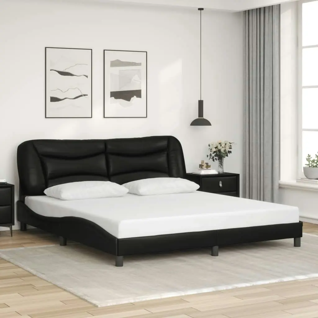 Bed Frame with LED Lights Black 183x203 cm King Size Faux Leather 3213948