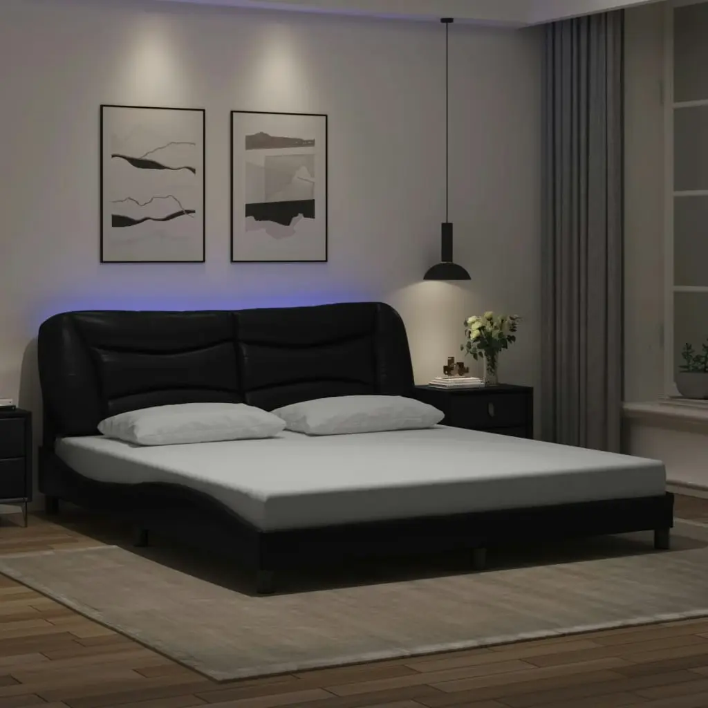 Bed Frame with LED Lights Black 183x203 cm King Size Faux Leather 3213948