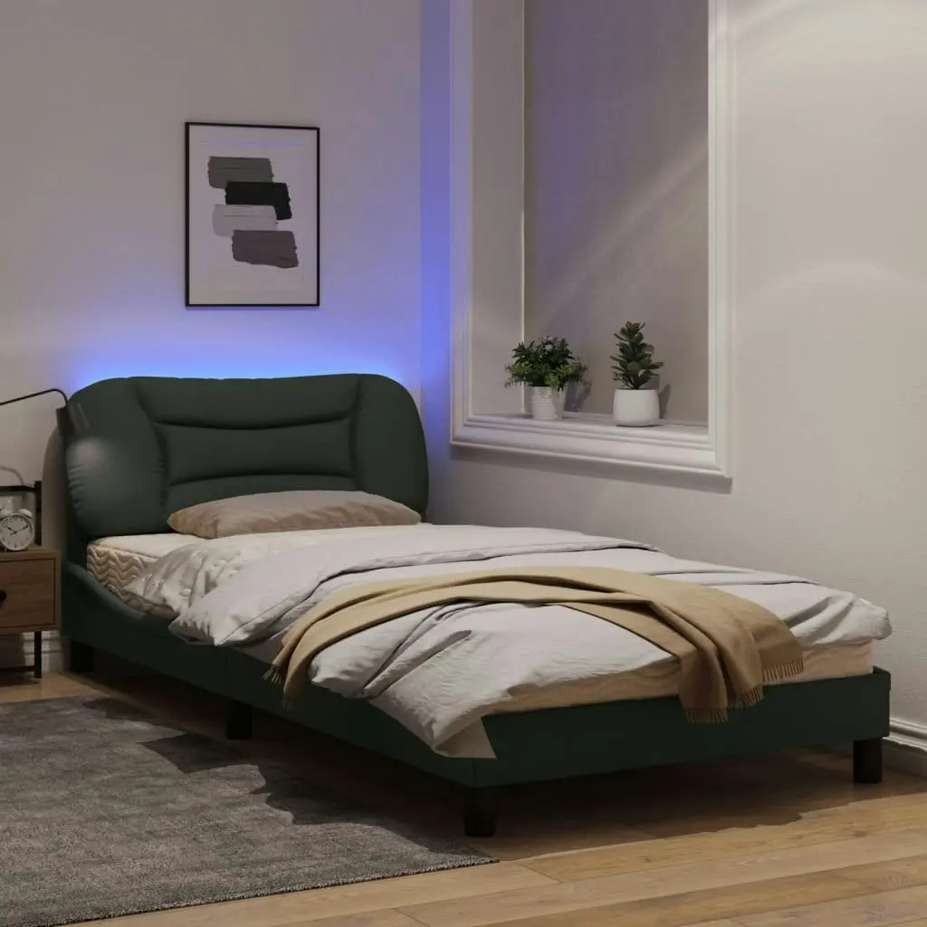 Bed Frame with LED Light Dark Grey 107x203 cm Fabric 3214158