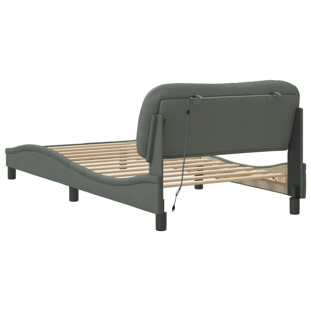 Bed Frame with LED Light Dark Grey 107x203 cm Fabric 3214158