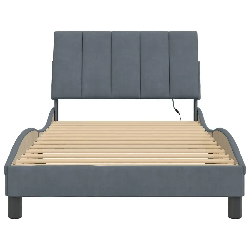 Bed Frame with LED Light Dark Grey 107x203 cm Velvet 3214168