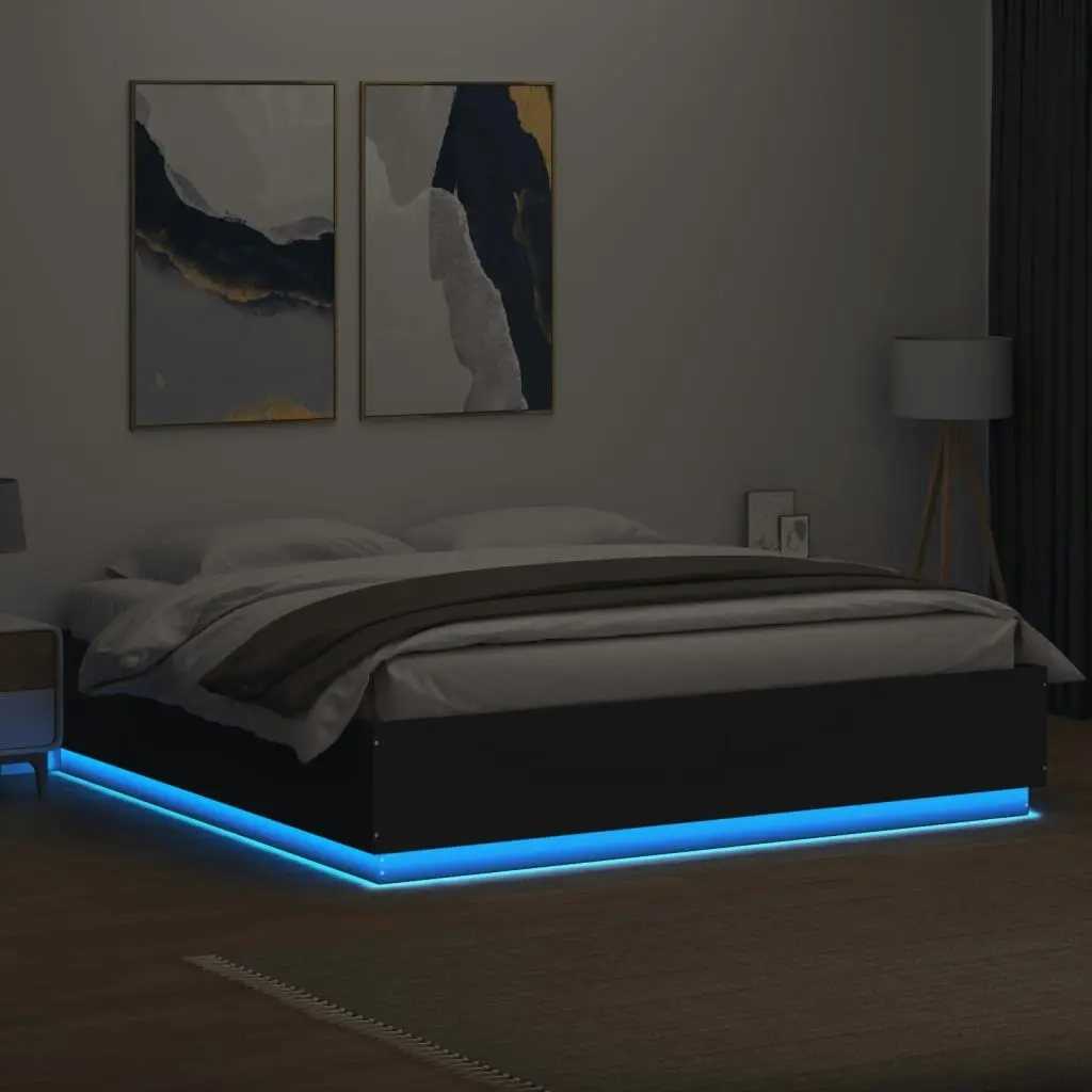 Bed Frame with LED Lights Black 183x203 cm King Size Engineered Wood 3209591