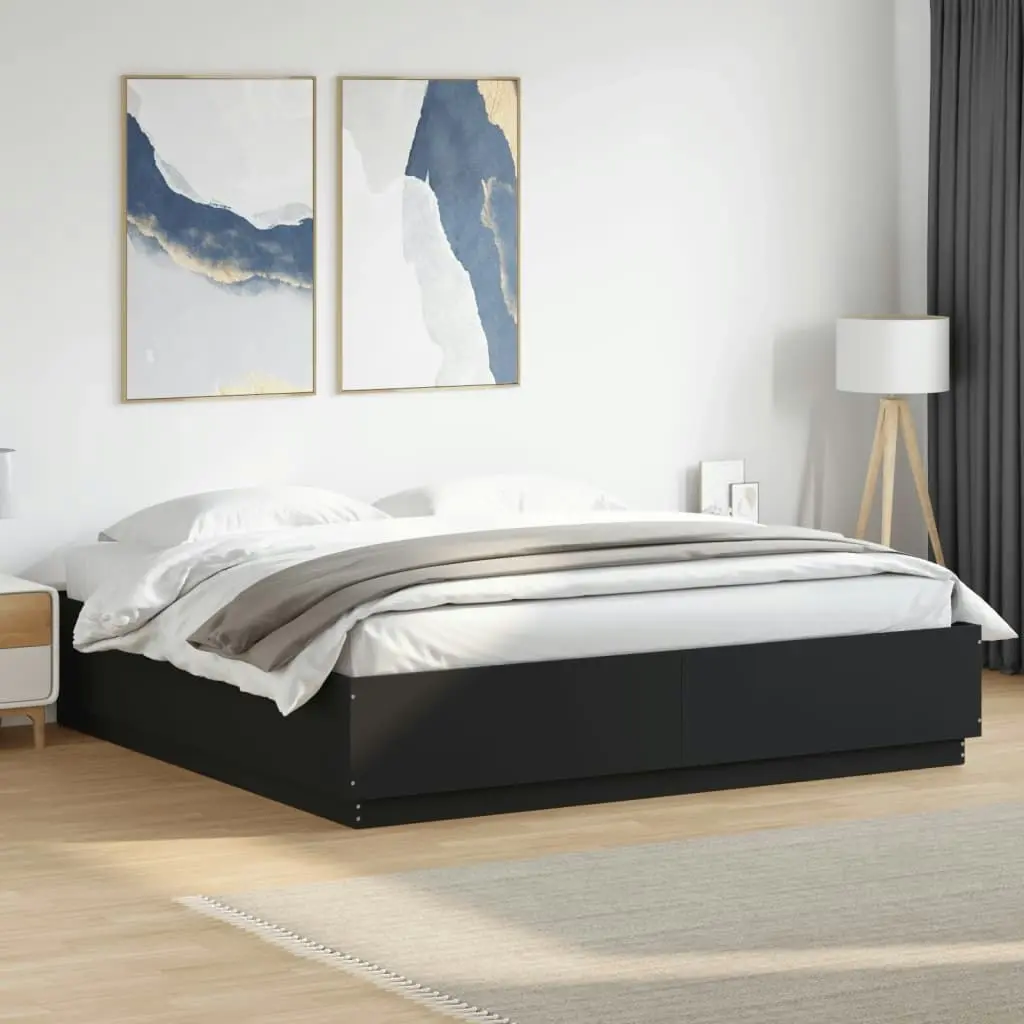 Bed Frame with LED Lights Black 183x203 cm King Size Engineered Wood 3209591