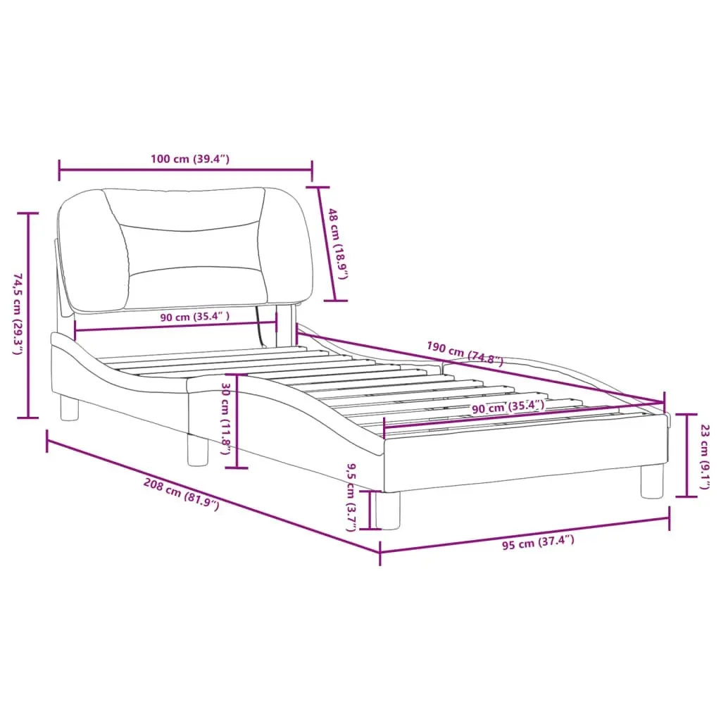 Bed Frame with LED Light Black and White 90x190 cm Faux Leather 3214181