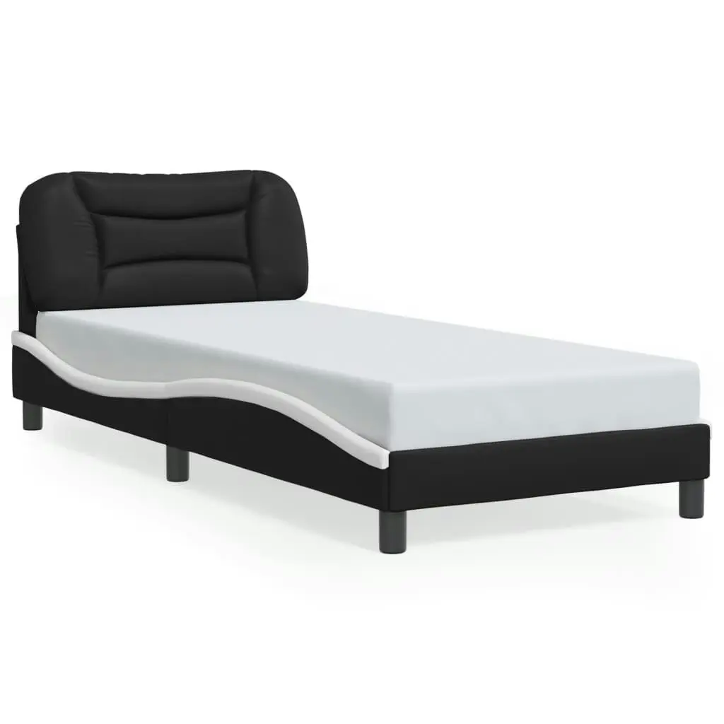 Bed Frame with LED Light Black and White 90x190 cm Faux Leather 3214181